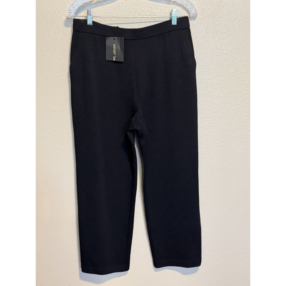 NWT ST. JOHN Collection Black Santana Knit Crop Pull-On Pants Pockets Women 10
